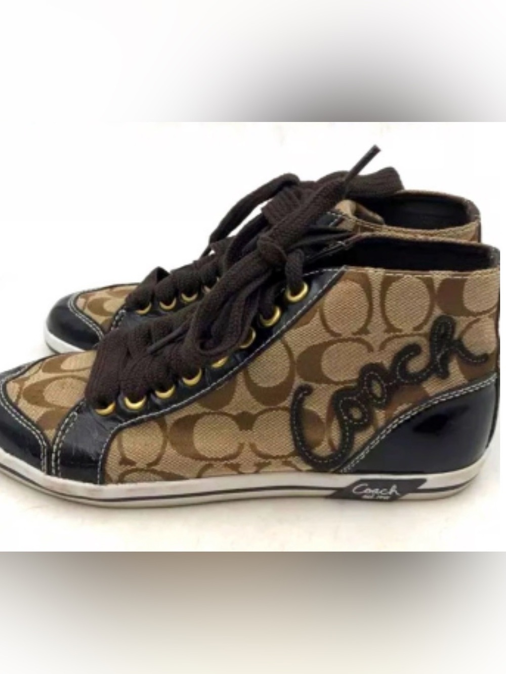 Coach Designer Brendi Q1083 High Top Signature Monogram Brown Sneakers Shoes Y2K